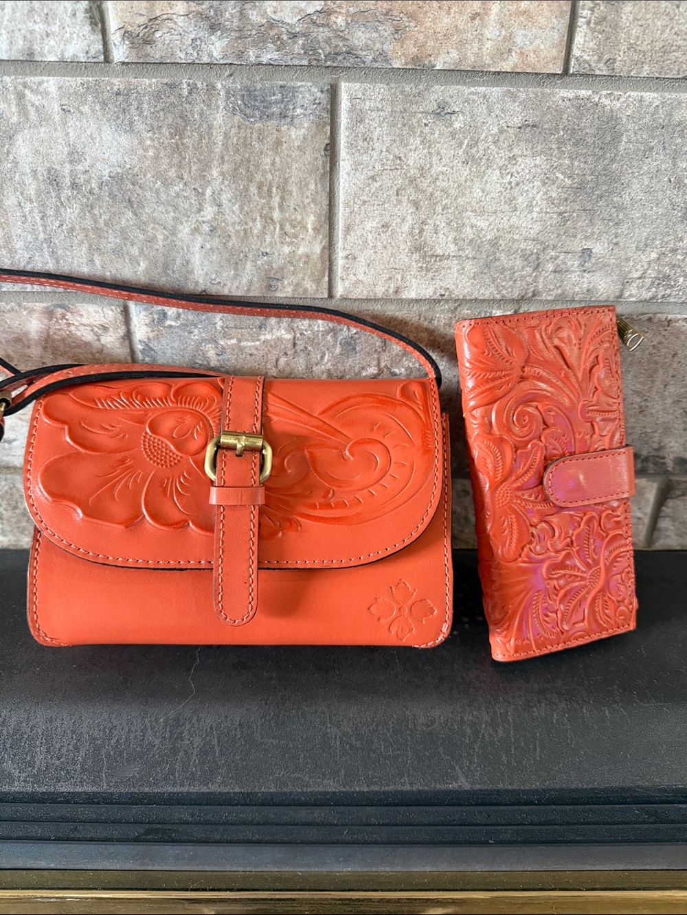Patricia Nash Embossed Leather Crossbody Bag with Matching Wallet
